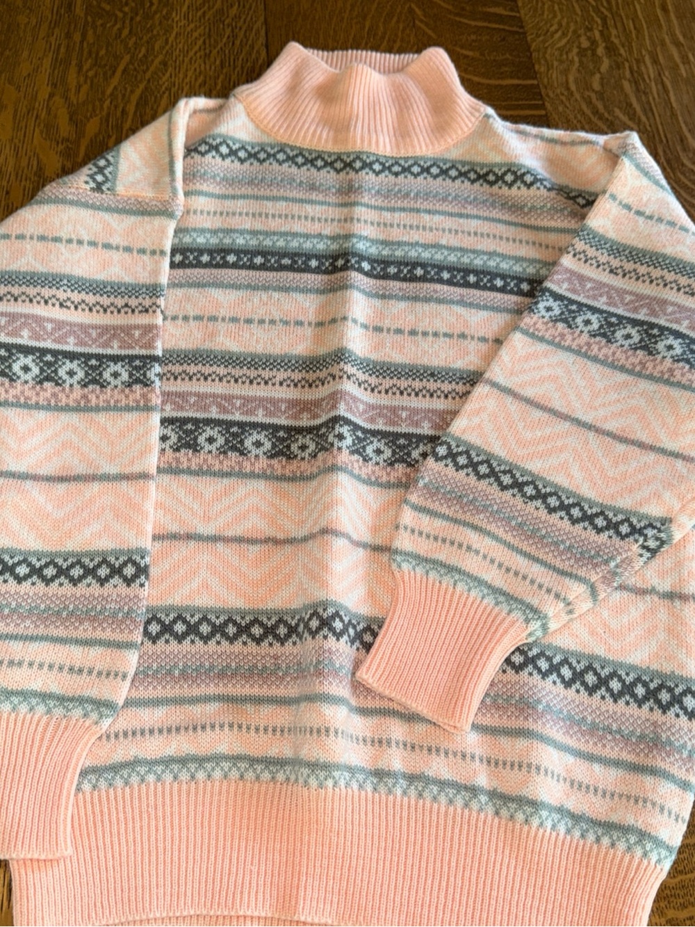 Deb Peach, Gray & Cream Patterned Cowl Neck Sweater